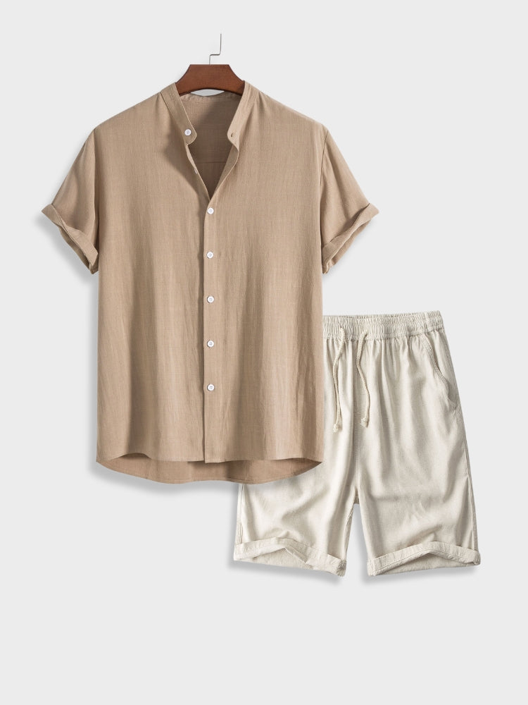 Men Spring Shirt and Shorts Set Short Sleeve Lightweight Breathable