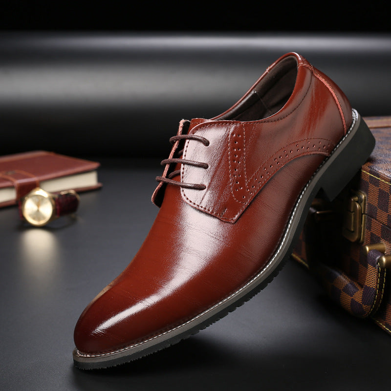 Male Formal Business Shoes Plus Size PU Upper Lace-Up Rubber Sole Waterproof
