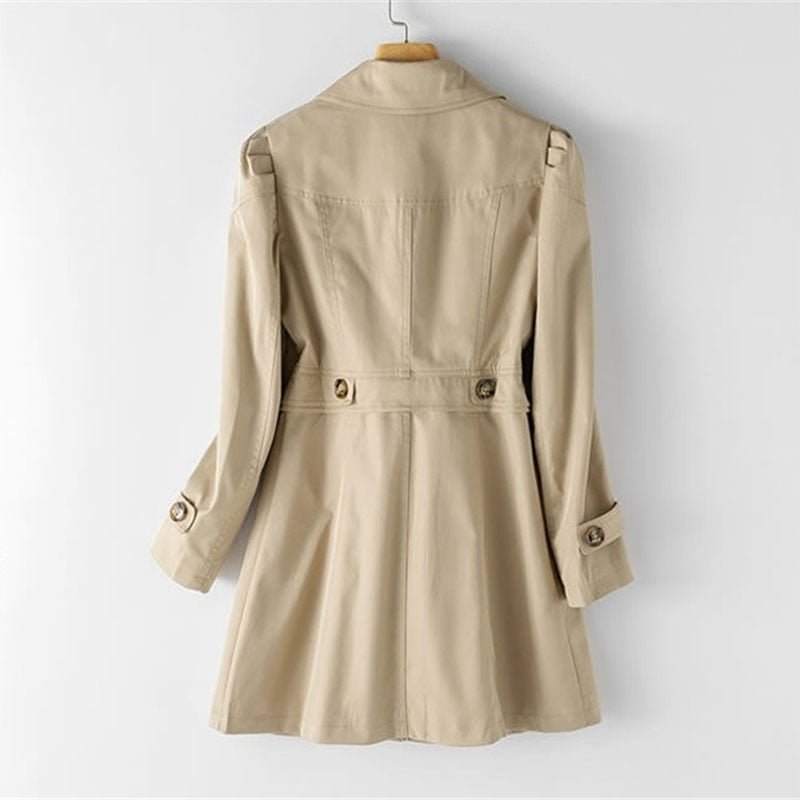 Women Long Button Trenchcoat With Belted Waist And Side Pockets