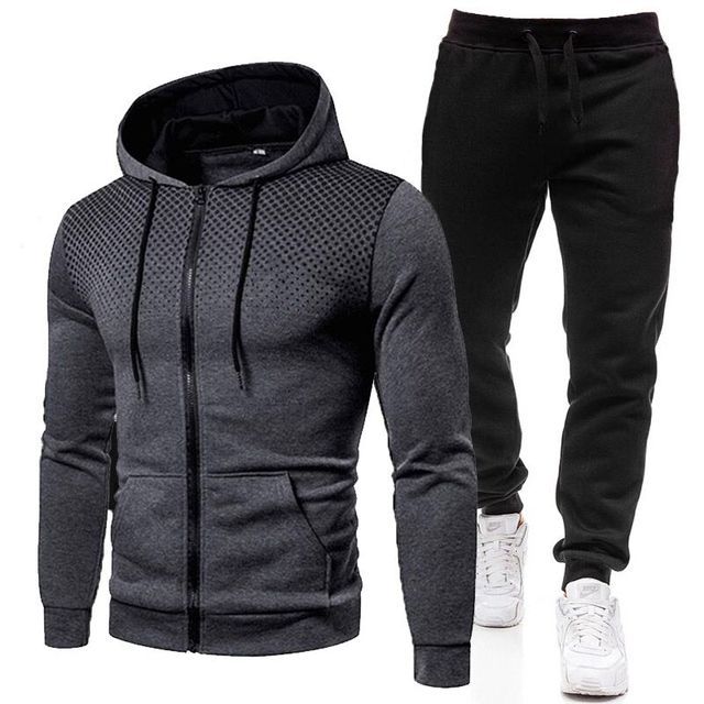 Men Sportswear Set Two-Piece Drawstring Hoodie With Pockets Printed Design