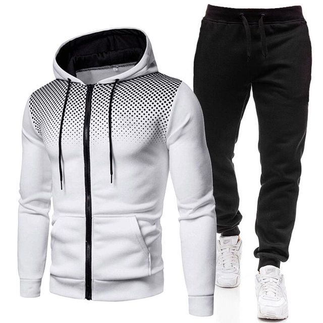 Men Sportswear Set Two-Piece Drawstring Hoodie With Pockets Printed Design