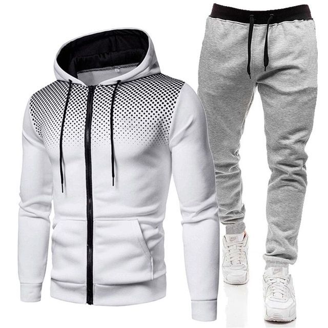 Men Sportswear Set Two-Piece Drawstring Hoodie With Pockets Printed Design