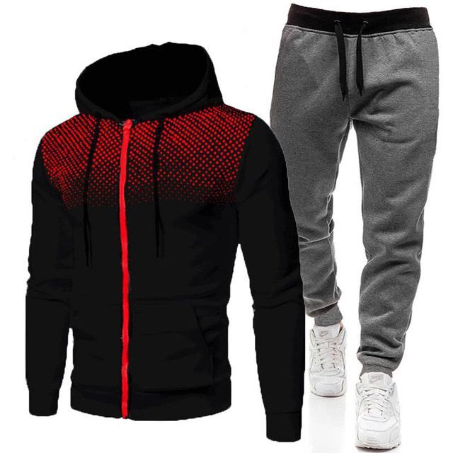 Men Sportswear Set Two-Piece Drawstring Hoodie With Pockets Printed Design