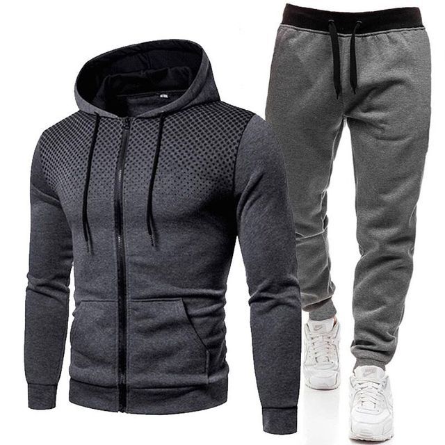 Men Sportswear Set Two-Piece Drawstring Hoodie With Pockets Printed Design