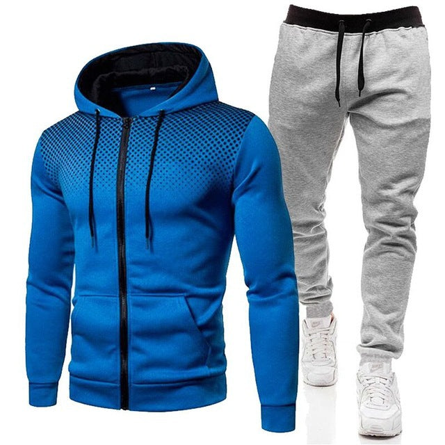 Men Sportswear Set Two-Piece Drawstring Hoodie With Pockets Printed Design