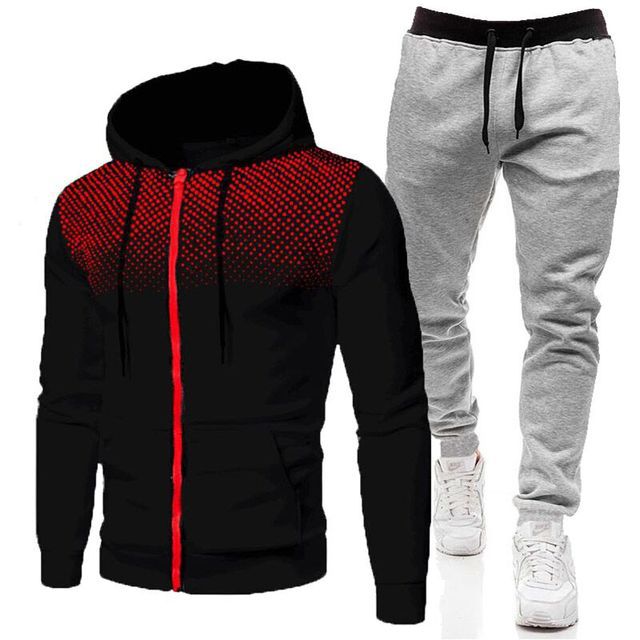 Men Sportswear Set Two-Piece Drawstring Hoodie With Pockets Printed Design