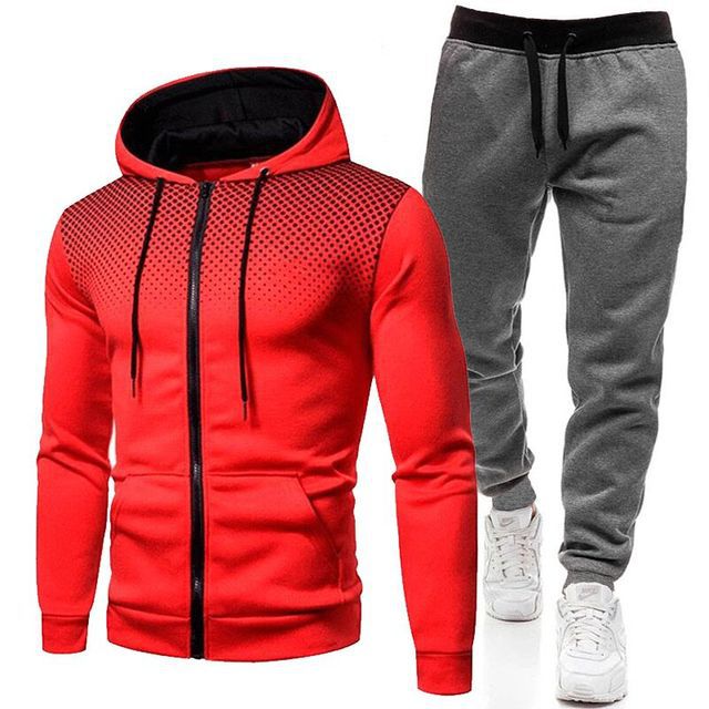 Men Sportswear Set Two-Piece Drawstring Hoodie With Pockets Printed Design