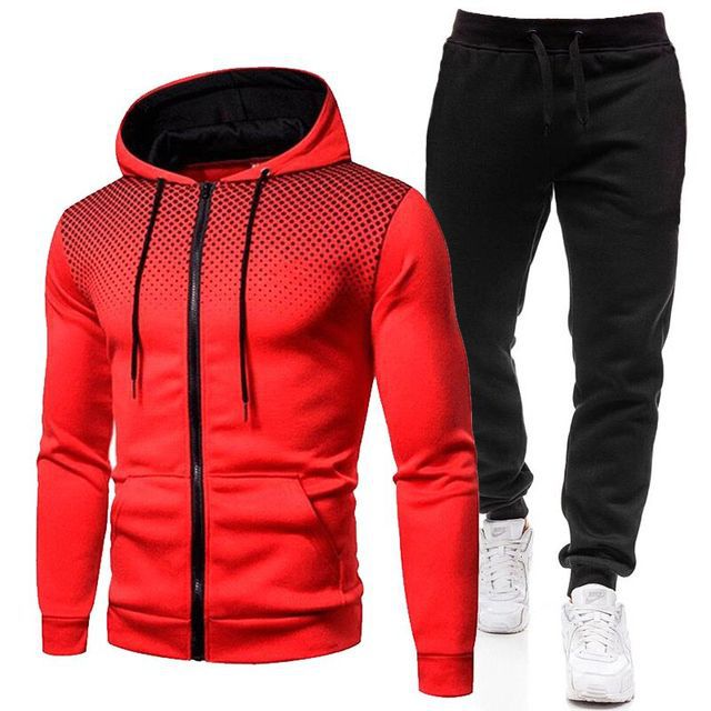 Men Sportswear Set Two-Piece Drawstring Hoodie With Pockets Printed Design