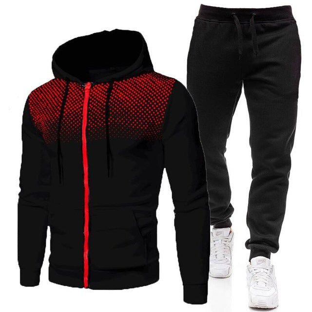 Men Sportswear Set Two-Piece Drawstring Hoodie With Pockets Printed Design