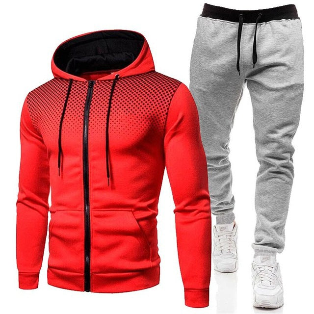 Men Sportswear Set Two-Piece Drawstring Hoodie With Pockets Printed Design