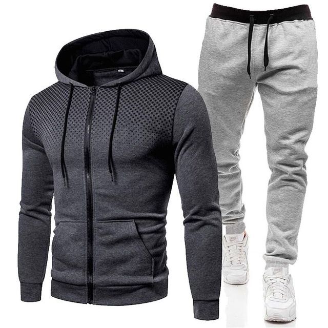 Men Sportswear Set Two-Piece Drawstring Hoodie With Pockets Printed Design