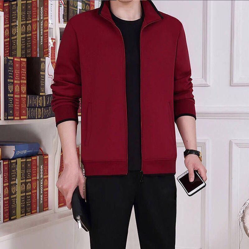 Men Sportswear Set Three-Piece Knitted Long Sleeve Zip Jacket Pants