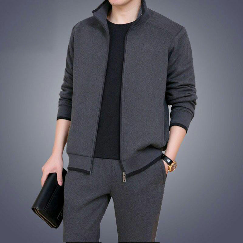 Men Sportswear Set Three-Piece Knitted Long Sleeve Zip Jacket Pants
