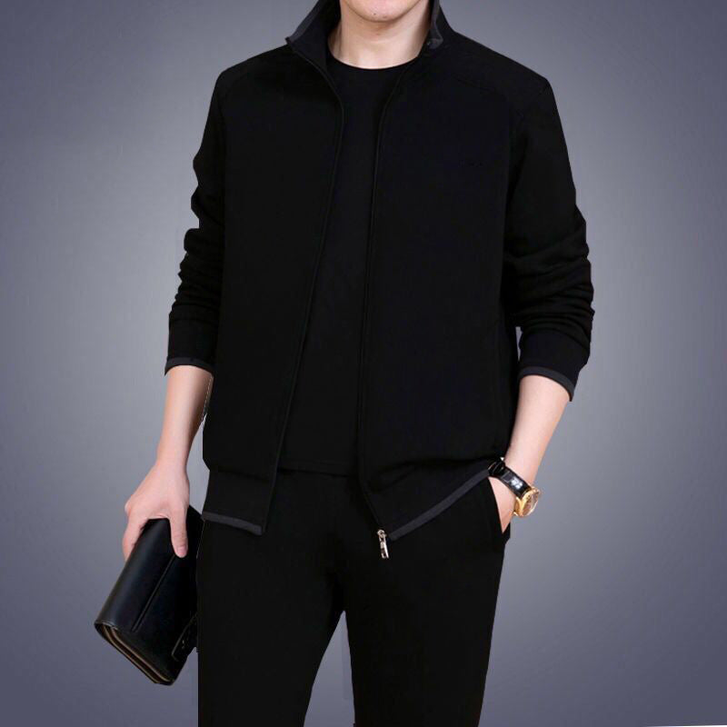 Men Sportswear Set Three-Piece Knitted Long Sleeve Zip Jacket Pants