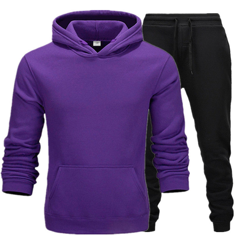 Men Winter Tracksuit Set Pullover Hoodie Plus Velvet Jogger Pants