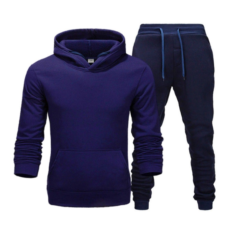 Men Winter Tracksuit Set Pullover Hoodie Plus Velvet Jogger Pants