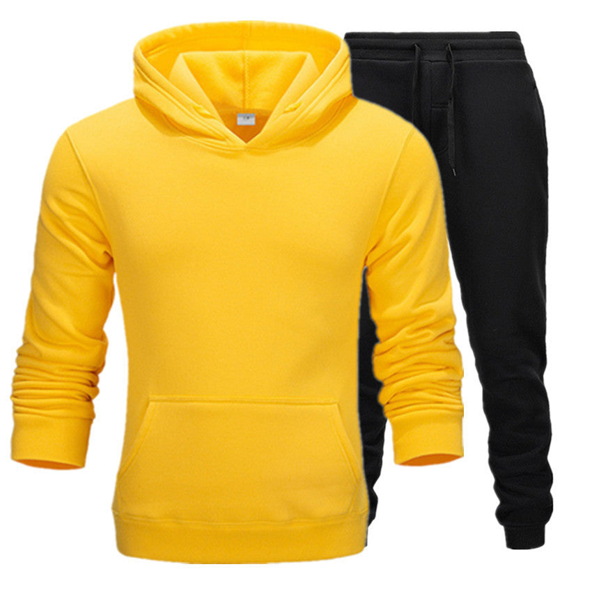 Men Winter Tracksuit Set Pullover Hoodie Plus Velvet Jogger Pants