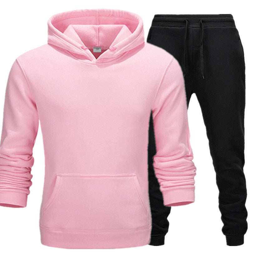 Men Winter Tracksuit Set Pullover Hoodie Plus Velvet Jogger Pants