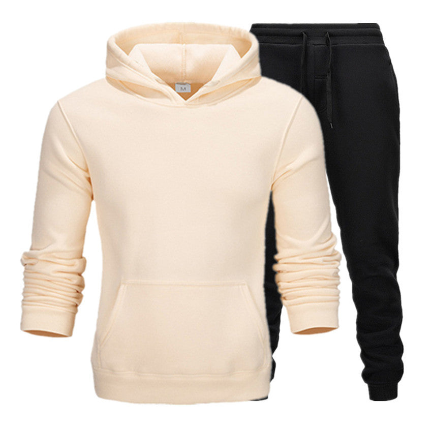 Men Winter Tracksuit Set Pullover Hoodie Plus Velvet Jogger Pants