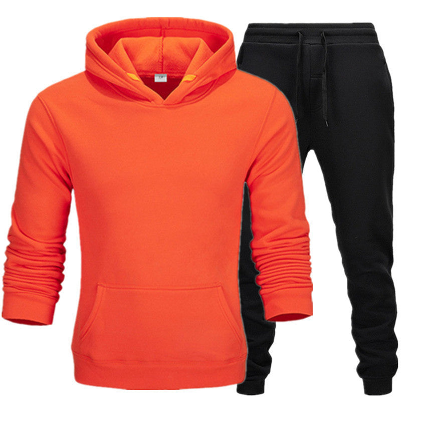 Men Winter Tracksuit Set Pullover Hoodie Plus Velvet Jogger Pants
