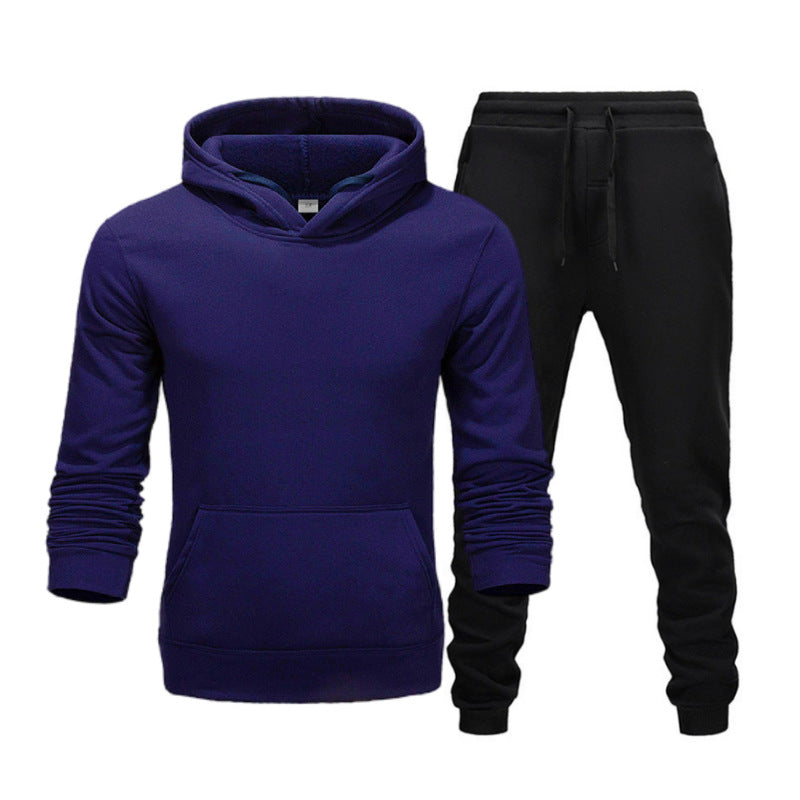 Men Winter Tracksuit Set Pullover Hoodie Plus Velvet Jogger Pants
