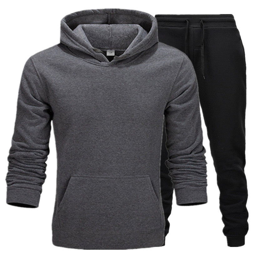 Men Winter Tracksuit Set Pullover Hoodie Plus Velvet Jogger Pants