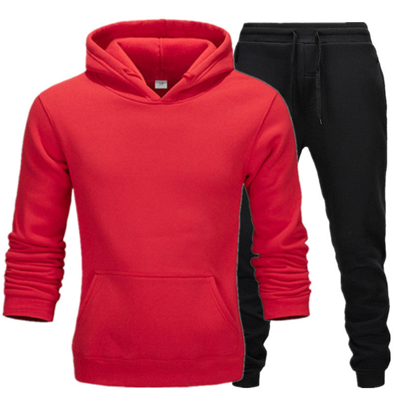 Men Winter Tracksuit Set Pullover Hoodie Plus Velvet Jogger Pants