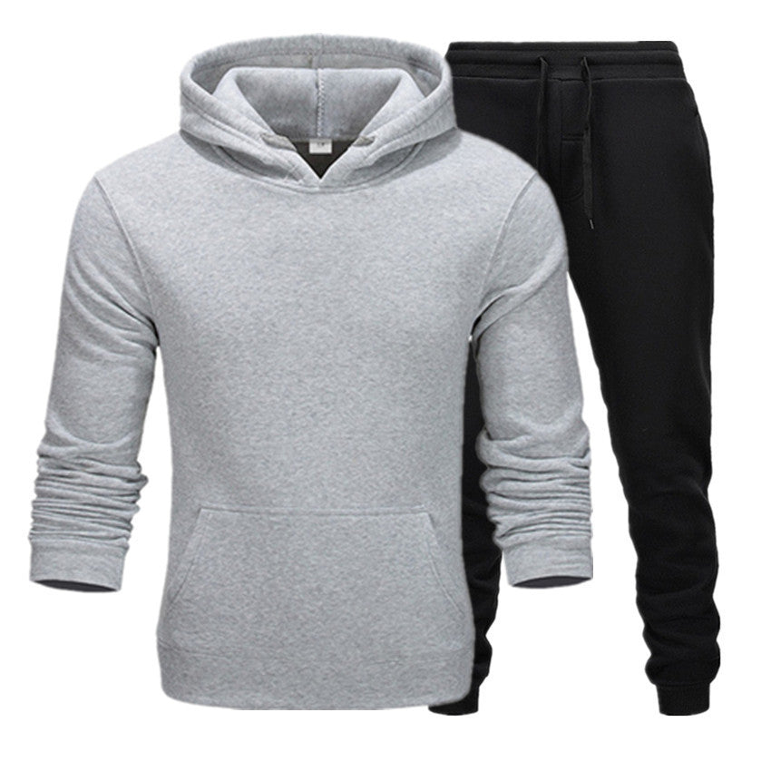 Men Winter Tracksuit Set Pullover Hoodie Plus Velvet Jogger Pants