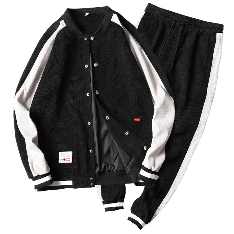 Men Sports Jacket Suit Two-Piece Set Long Sleeve Top Matching Trousers