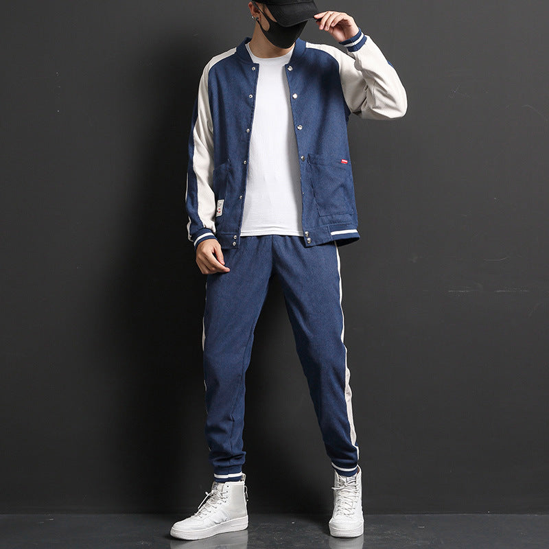 Men Sports Jacket Suit Two-Piece Set Long Sleeve Top Matching Trousers