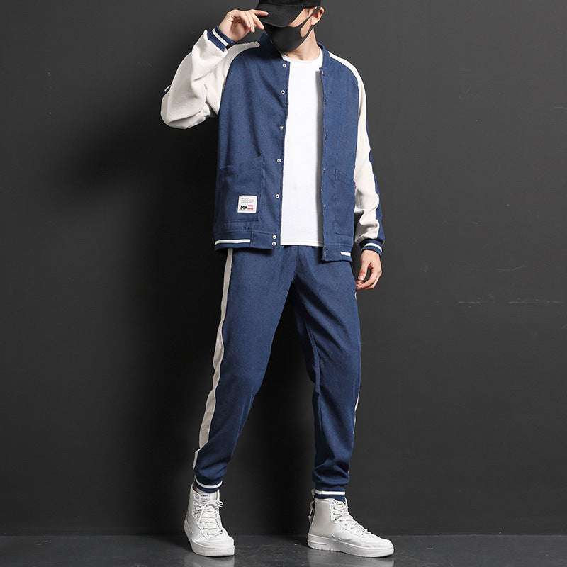 Men Sports Jacket Suit Two-Piece Set Long Sleeve Top Matching Trousers