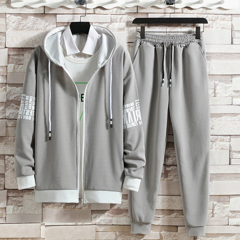 Men Autumn Sweater Suit Two-Piece Zipper Top Matching Pants