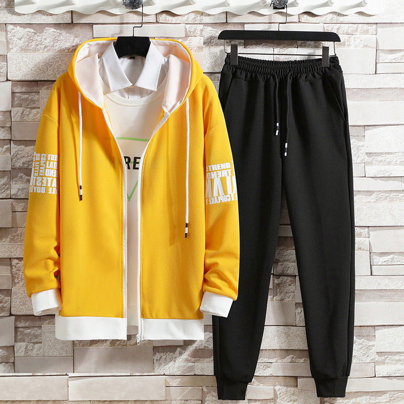 Men Autumn Sweater Suit Two-Piece Zipper Top Matching Pants