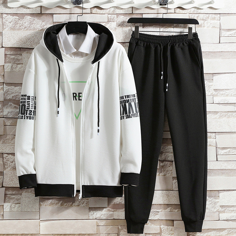 Men Autumn Sweater Suit Two-Piece Zipper Top Matching Pants