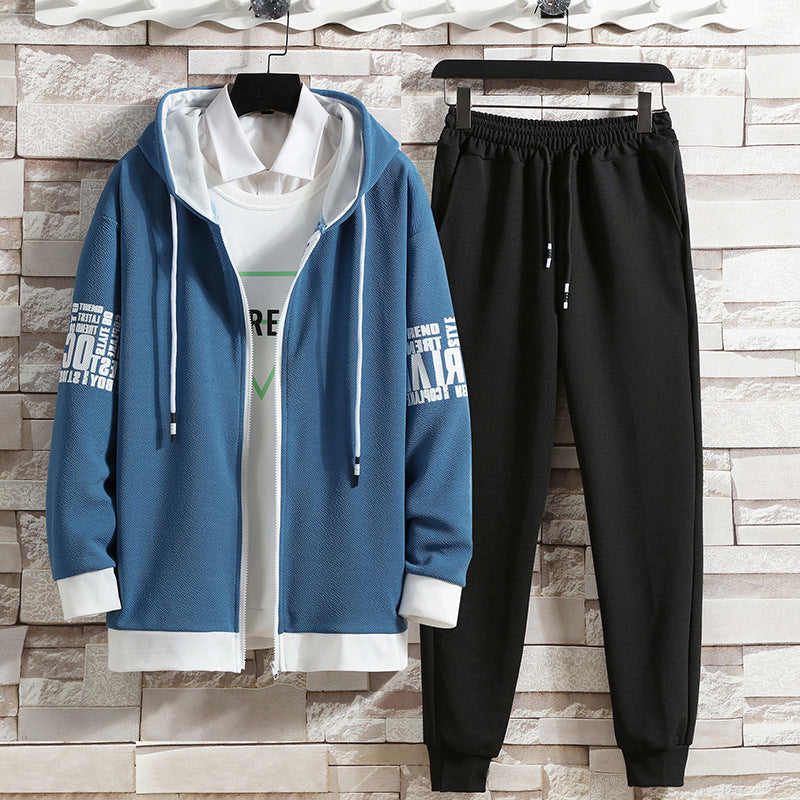 Men Autumn Sweater Suit Two-Piece Zipper Top Matching Pants