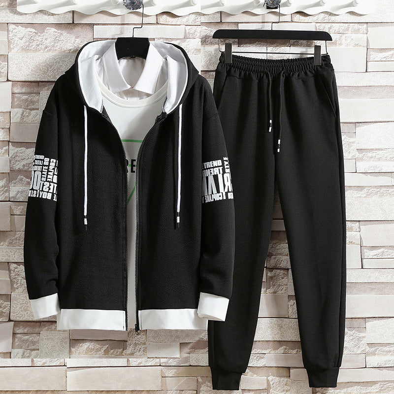 Men Autumn Sweater Suit Two-Piece Zipper Top Matching Pants