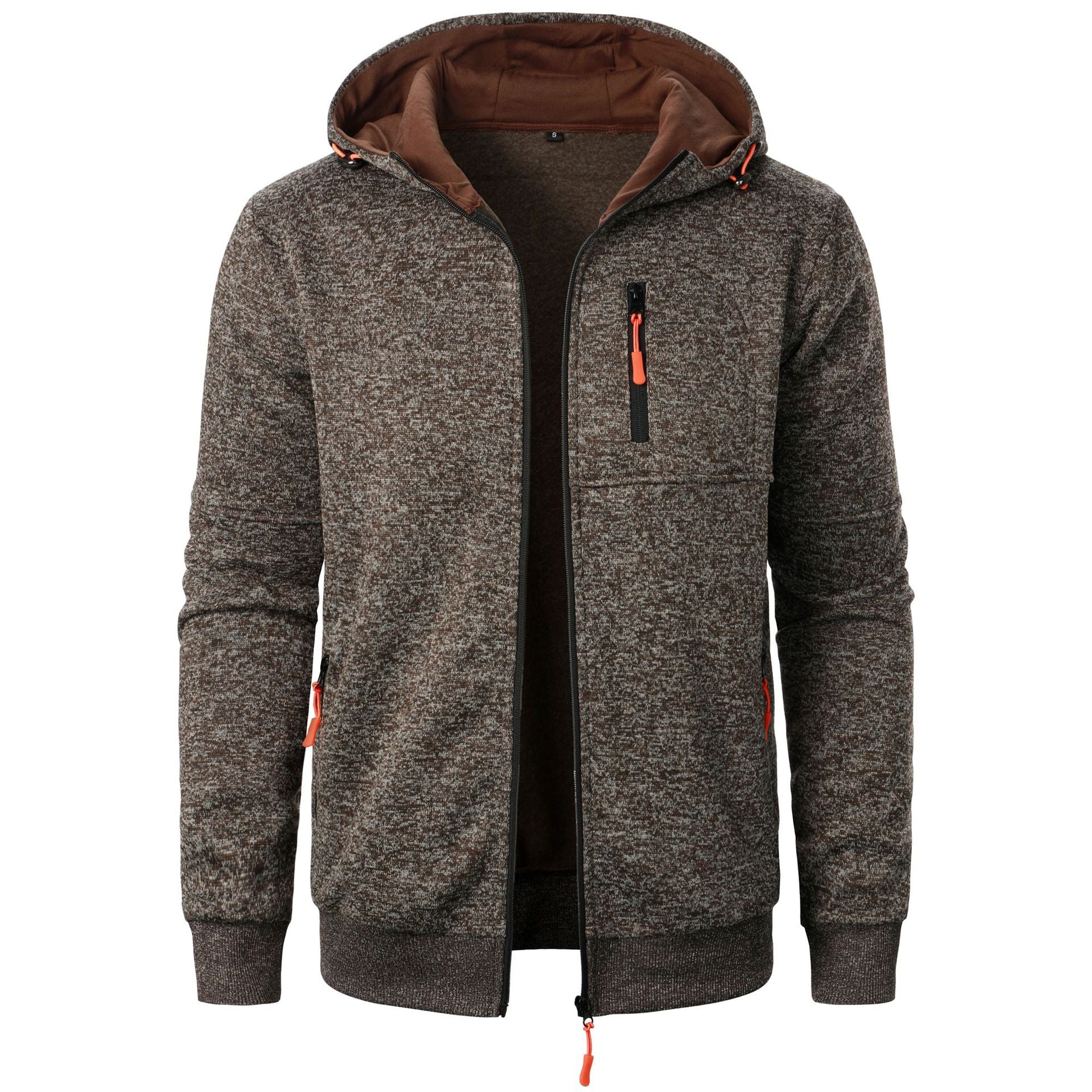 Men Hooded Knit Cardigan Jacquard Full Zip