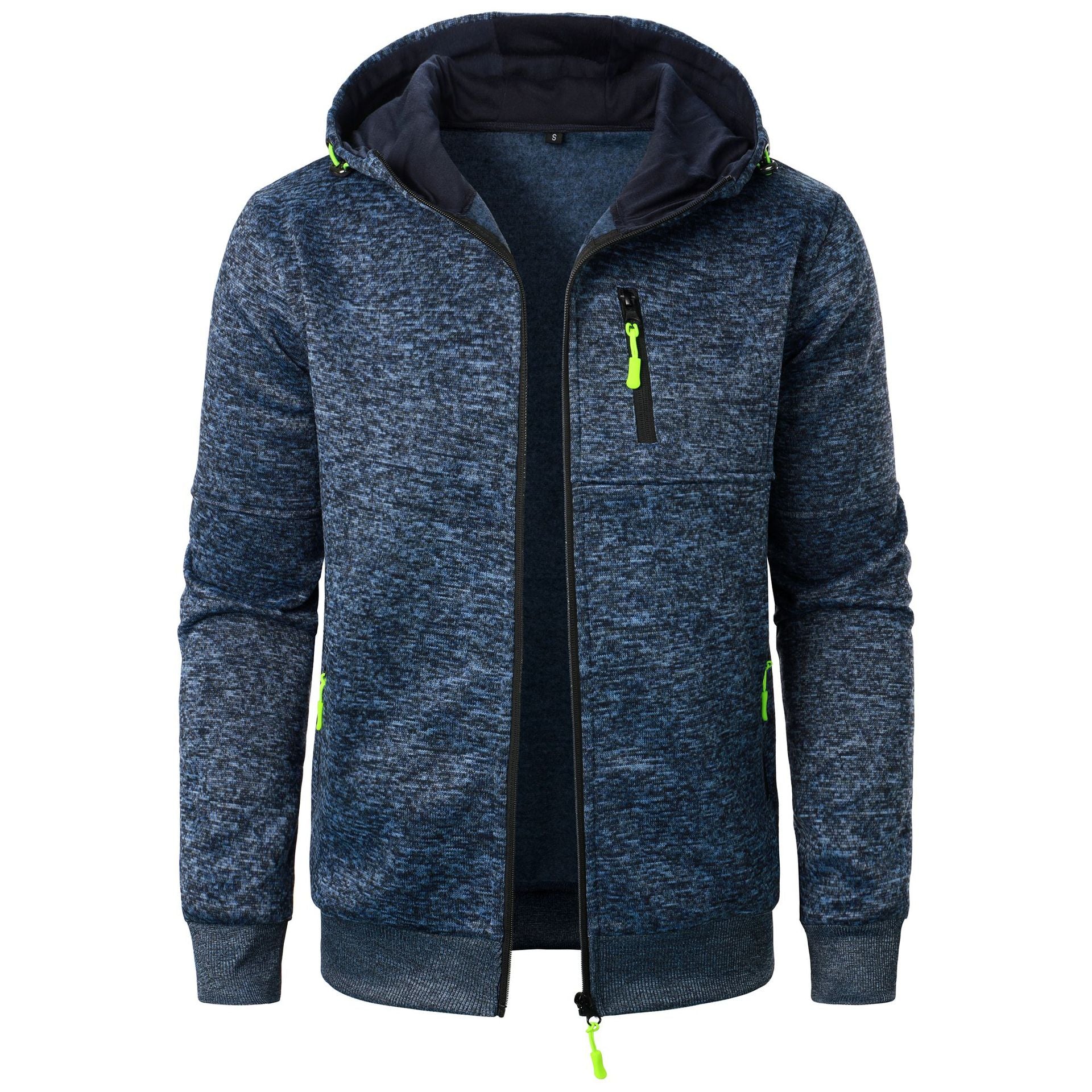 Men Hooded Knit Cardigan Jacquard Full Zip