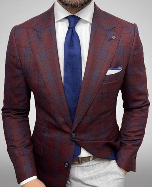 Men Blazer Slim Fit Vertical Stripe Two Button Closure