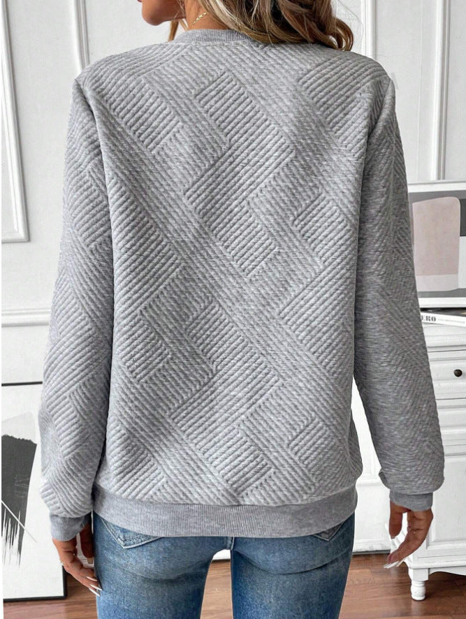Women Autumn Zipper Front Loose Sweatshirt Long Sleeve Ribbed Cuffs