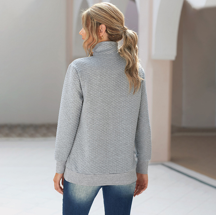 Women Autumn Pullover Sweater Stand-Up Collar Medium Thickness Stitched Detail