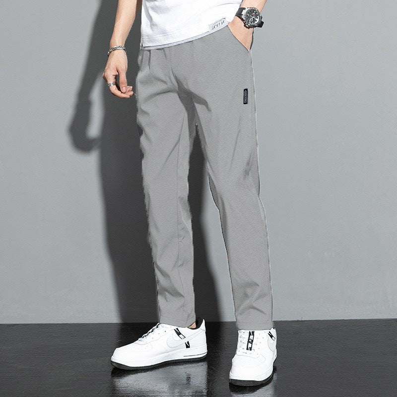 Men Summer Pants Quick-Dry Breathable Fabric Straight Leg Mid Waist Elastic Fit