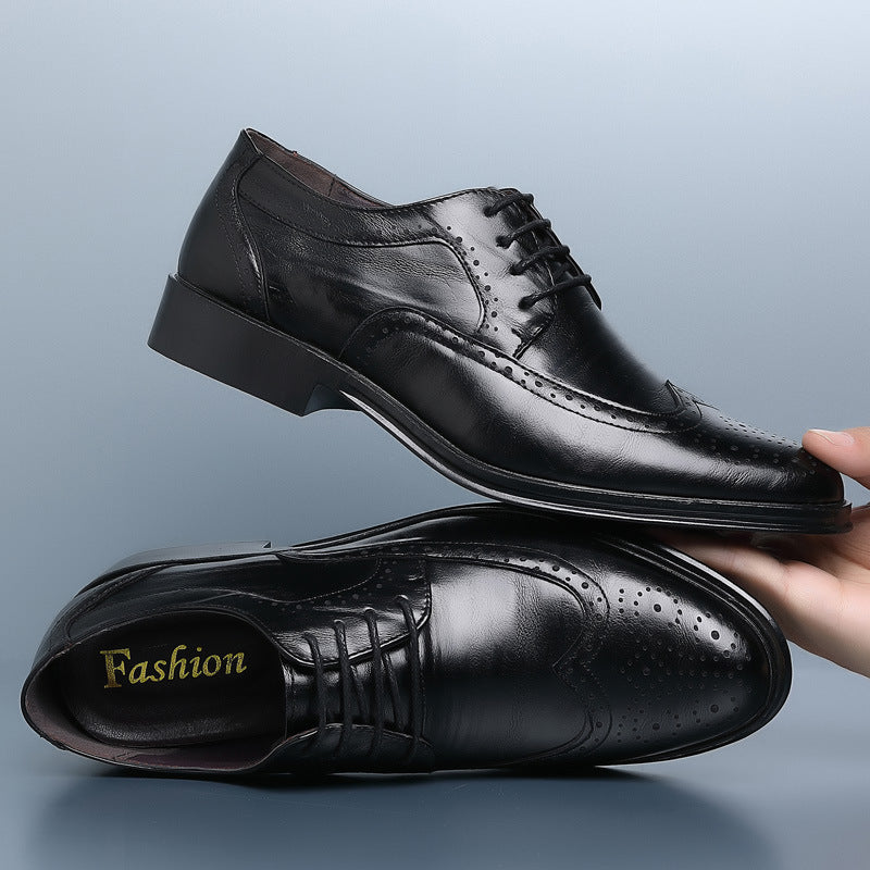 Men’s Spring Low Top Dress Shoes Carved Upper Rubber Sole