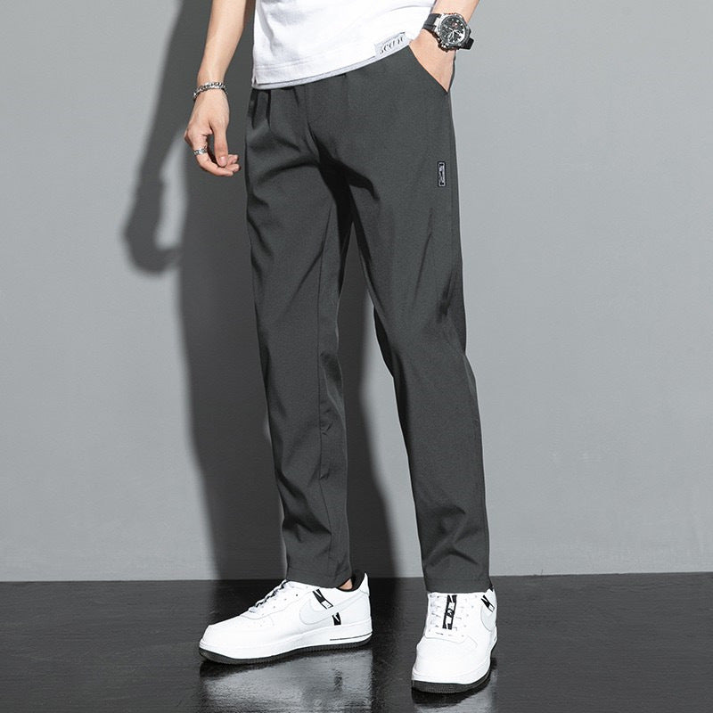Men Summer Pants Quick-Dry Breathable Fabric Straight Leg Mid Waist Elastic Fit