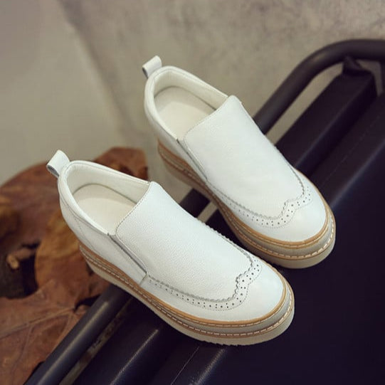 Women Sneakers with Internal Height Increase, Cowhide Upper, and Polyurethane Sole