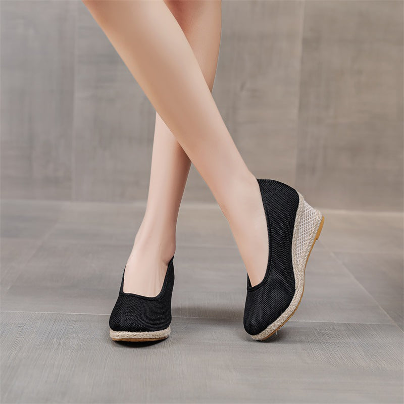 Female Summer High Heel Pumps Round Toe Low Cut Breathable Upper
