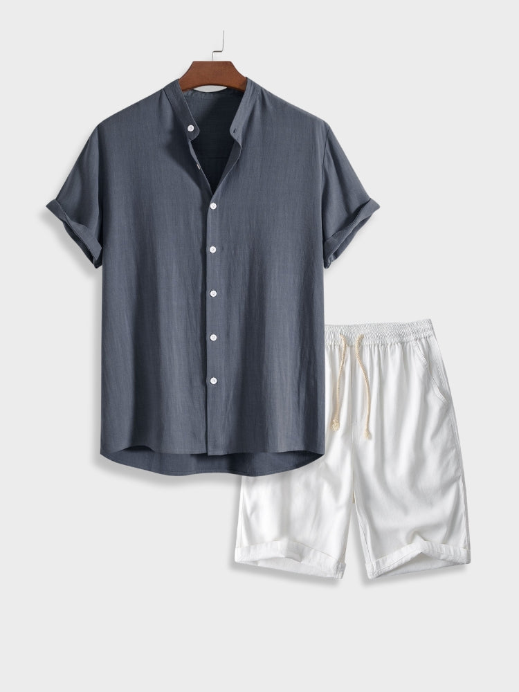Men Spring Shirt and Shorts Set Short Sleeve Lightweight Breathable
