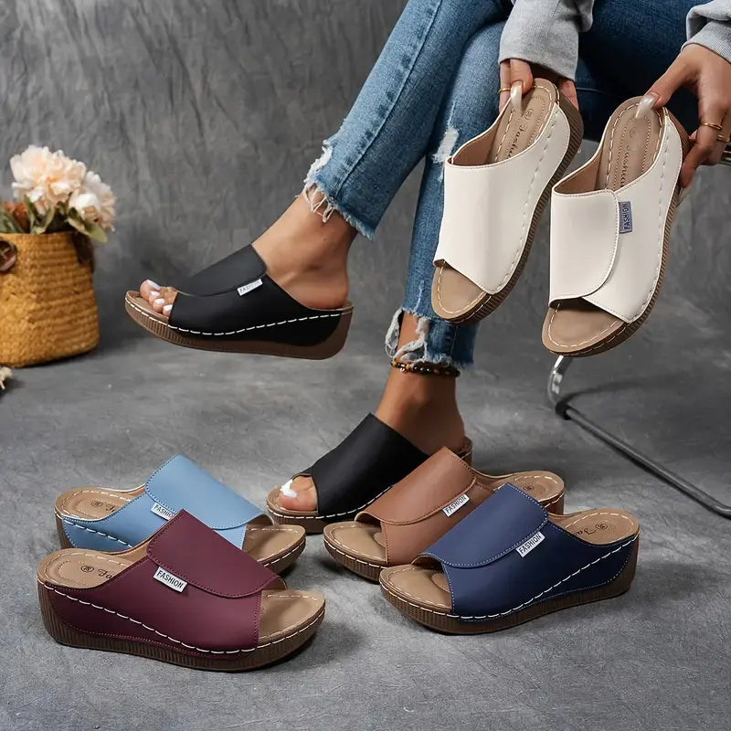 Female Summer Open Toe Sandals with Mesh Upper Three-Arch Support Wedge Sole