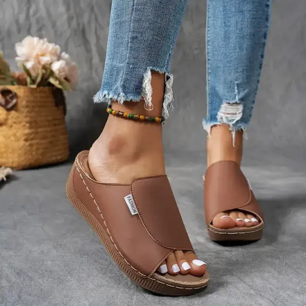 Female Summer Open Toe Sandals with Mesh Upper Three-Arch Support Wedge Sole
