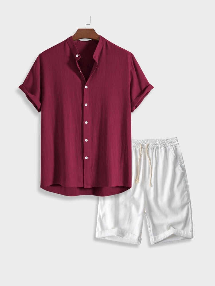 Men Spring Shirt and Shorts Set Short Sleeve Lightweight Breathable